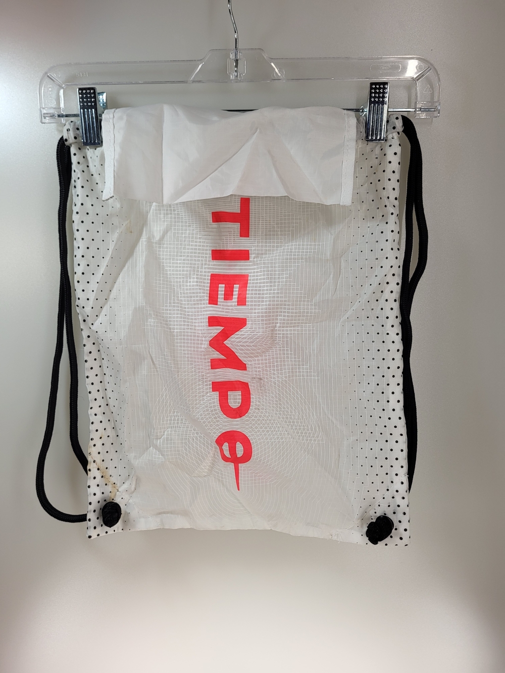 Nike White Drawstring Backpack with Red Logo and Black Accents